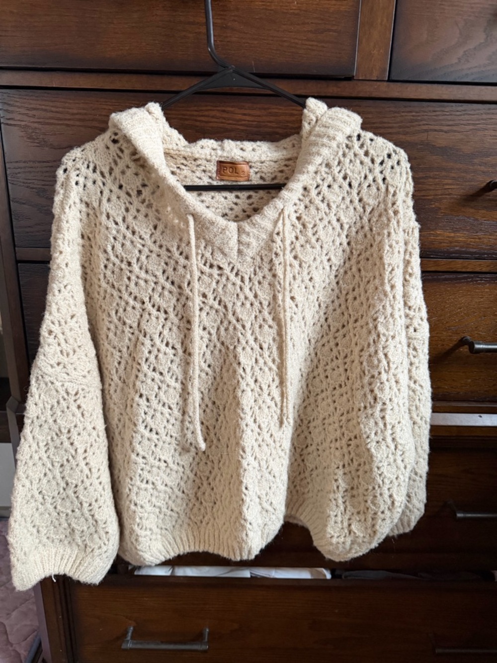 POL Cream Crochet Hooded Sweater NWOT